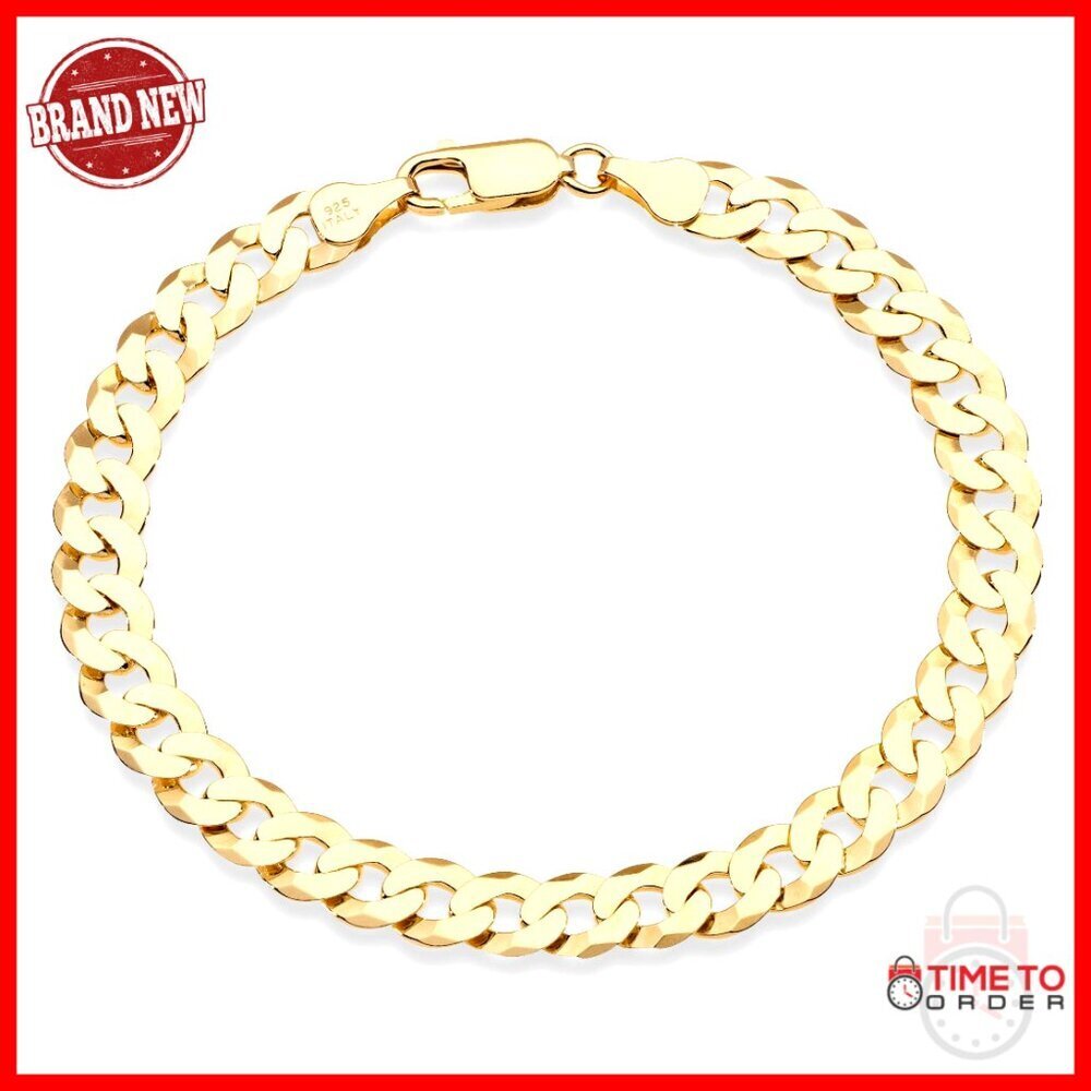 7mm Diamond-Cut Cuban Link Curb Chain Bracelet 925 Sterling Silver